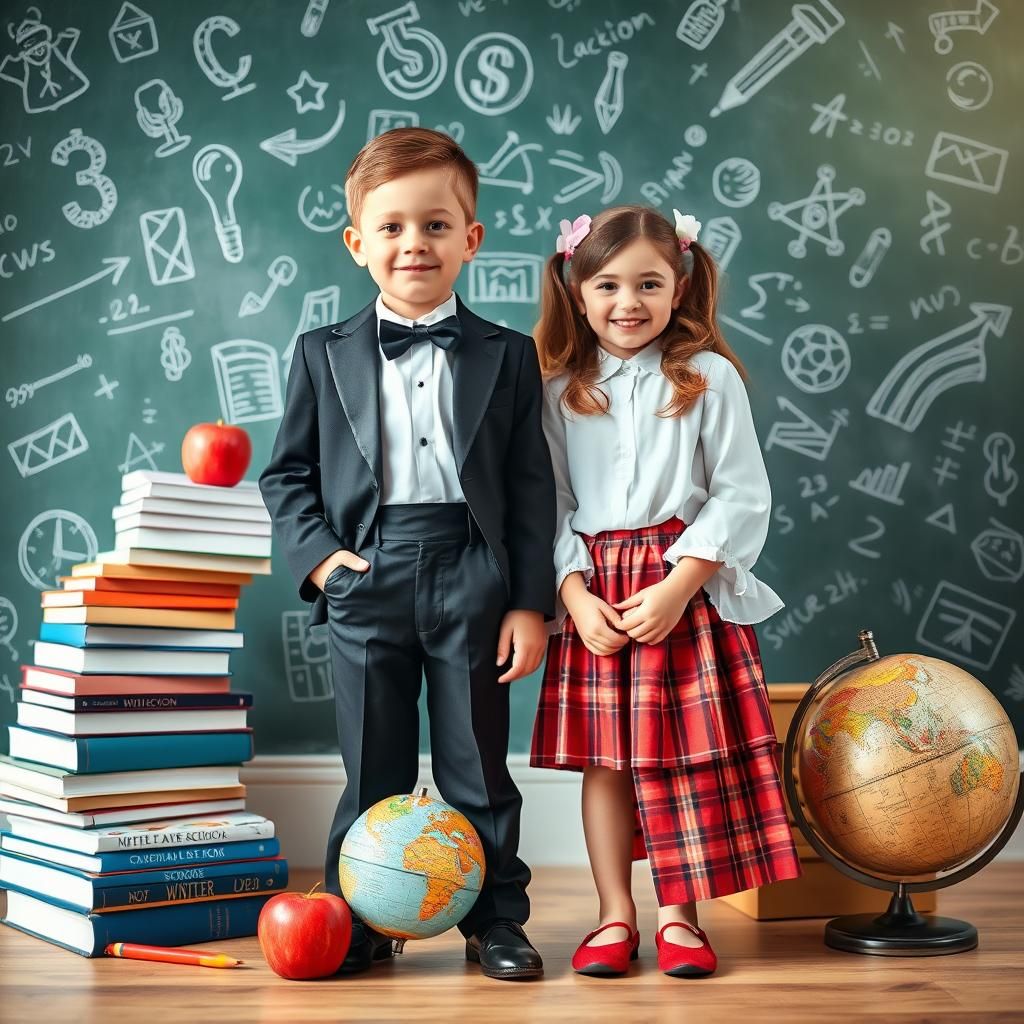 Confident Children in School Setting with Chalkboard