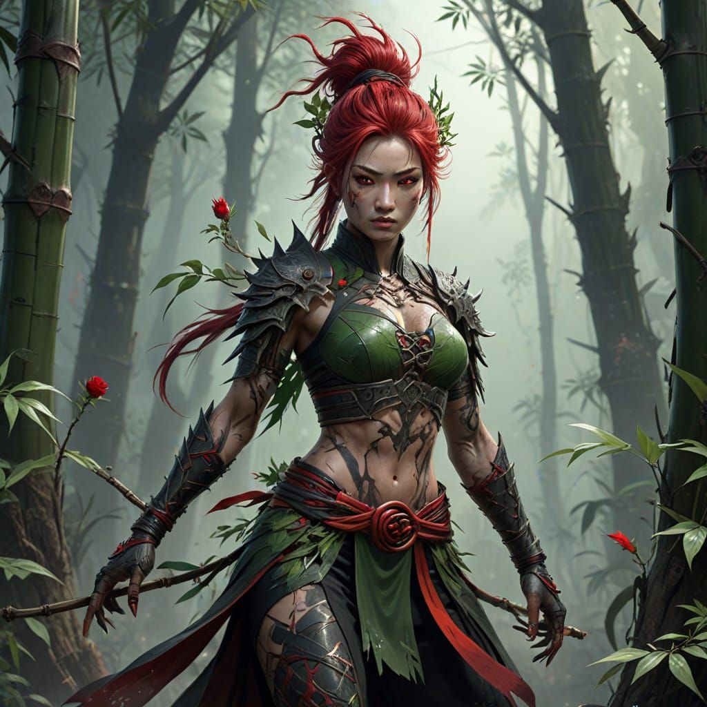 Martial Artist Plant Goddess in Dying Bamboo Forest