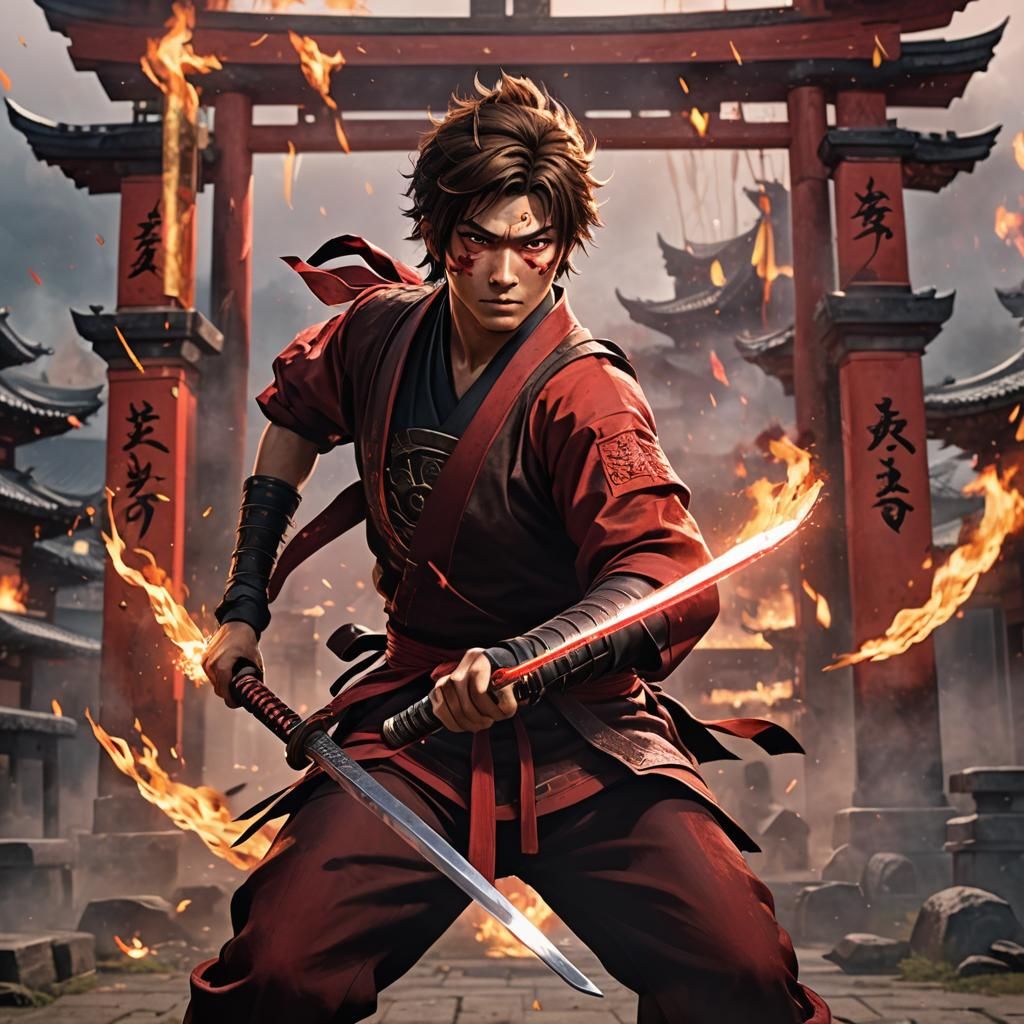 Fiery Ninja in Mystical Oni Realm