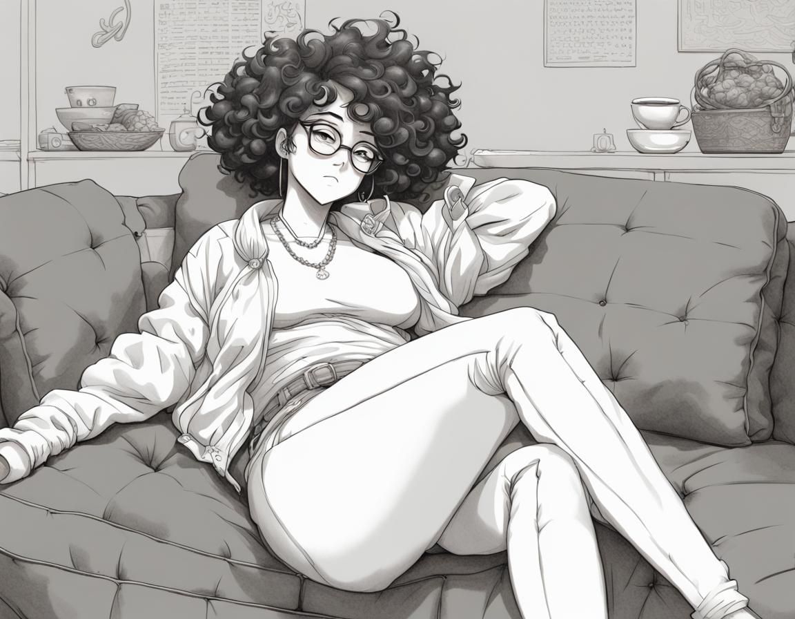Curvy Woman Eating Ramen: Manga-Inspired Pencil Art