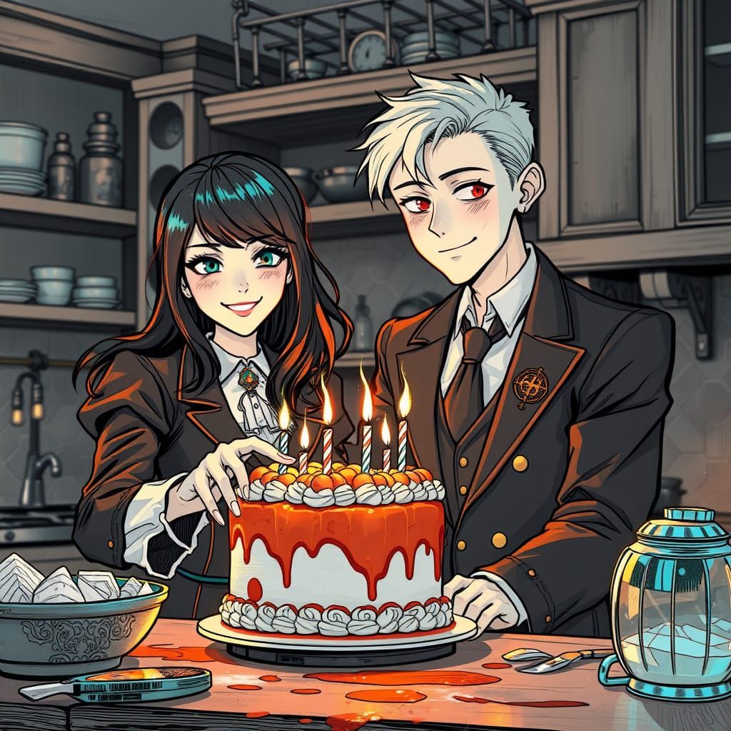 Gothic Sweethearts Bake Together in Triadic Colors