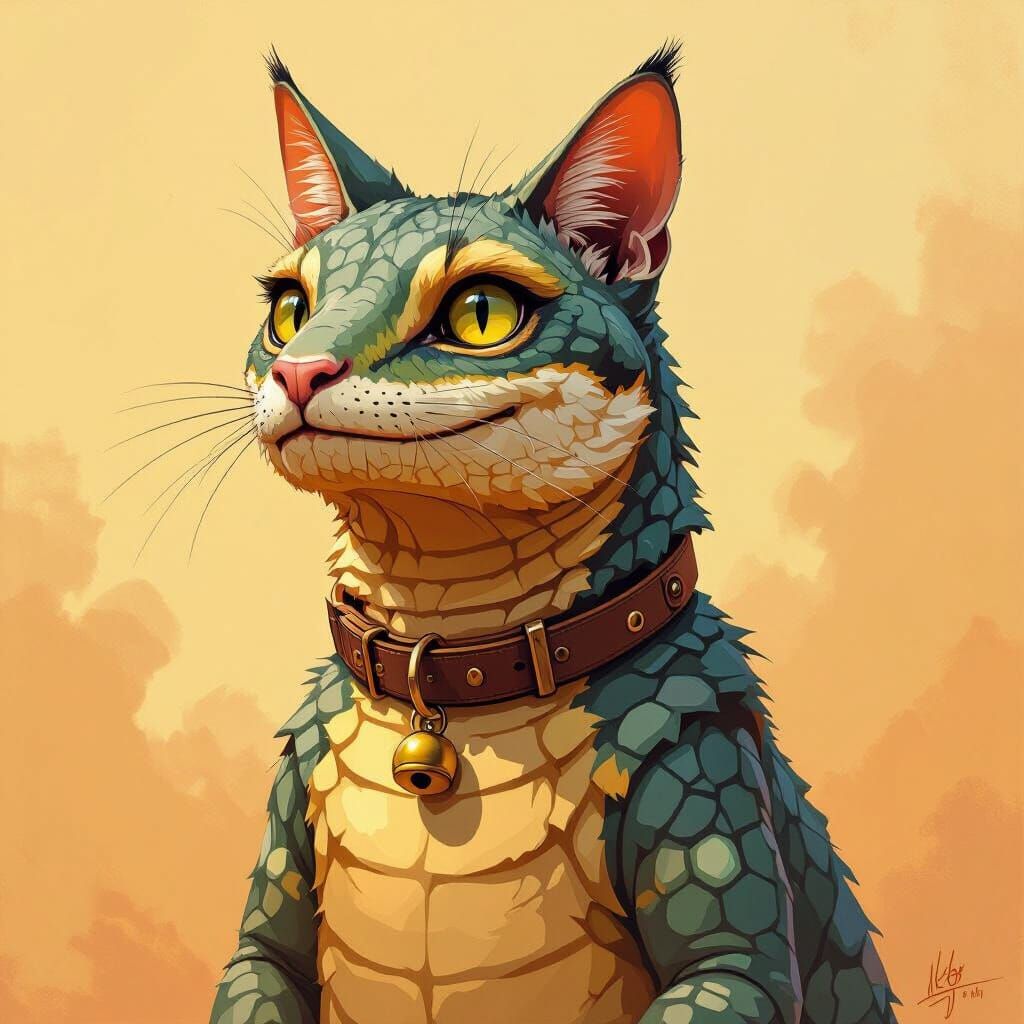 Goanna-Cat Hybrid in Painterly Style