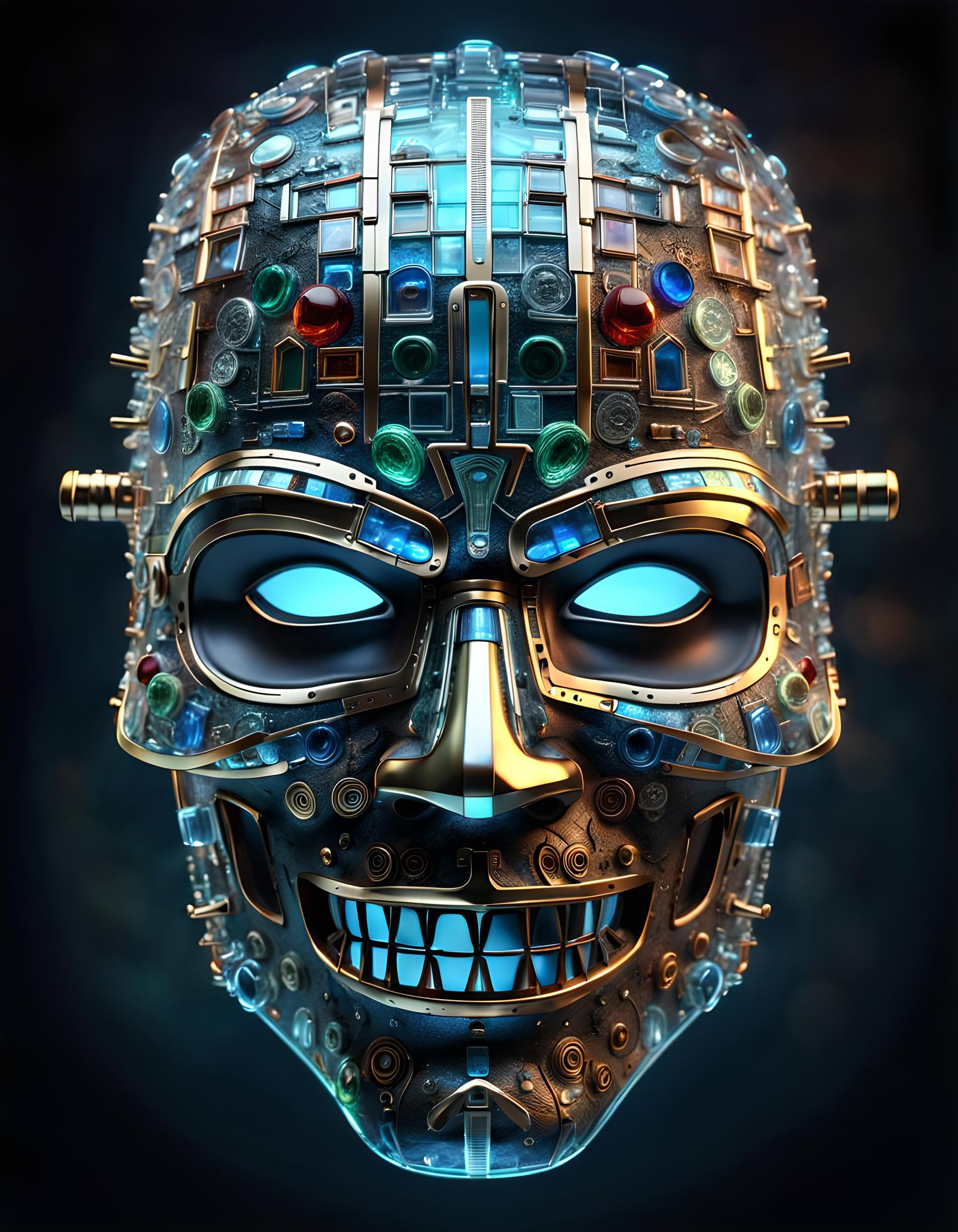 Futuristic Glass Voodoo Mask with Electronic Parts