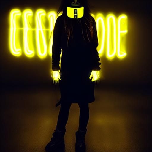 Goth Model in Gasoline Explosion with Neon Lights