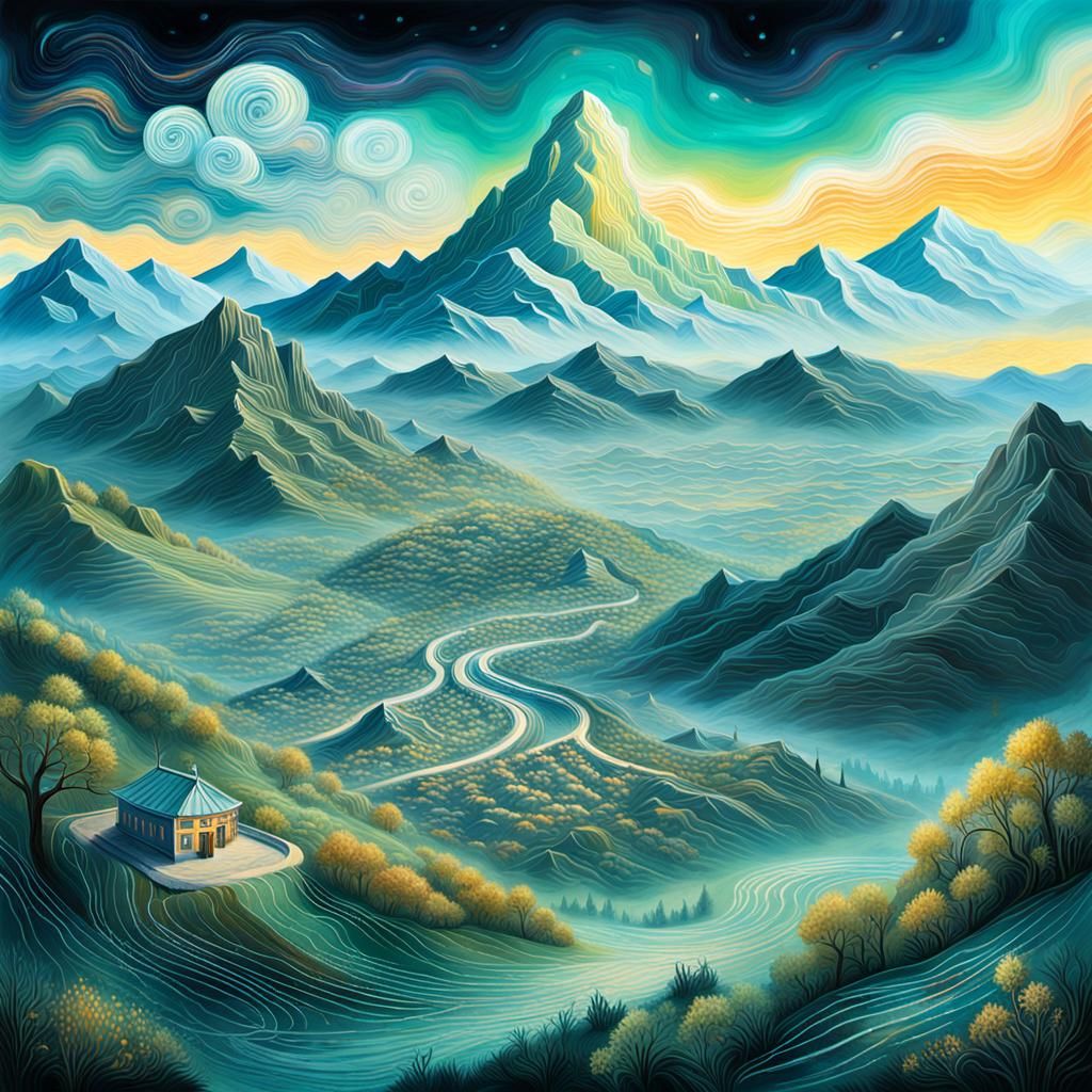 Mountain City Landscape in Hyperrealistic Style