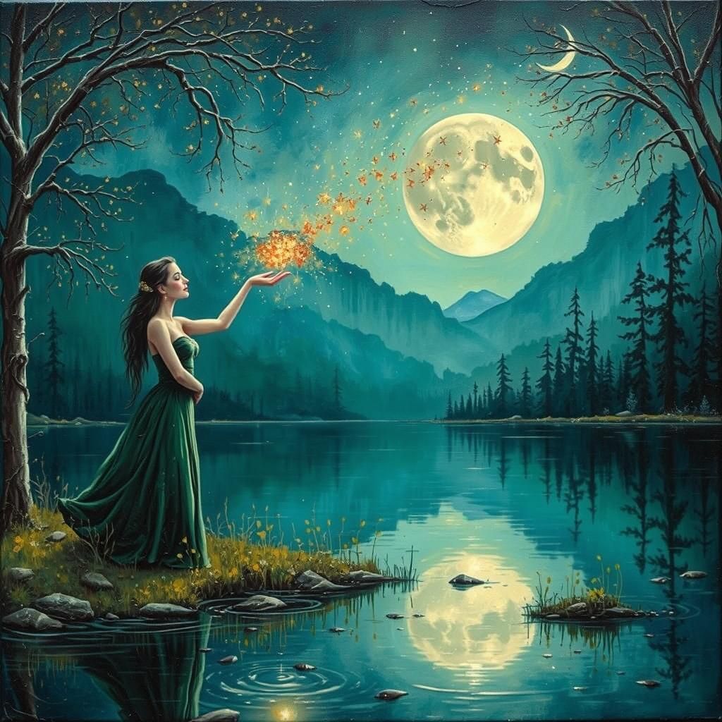 Magical Woman Creates Stars: Impasto Oil Painting