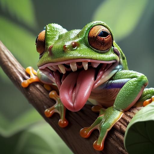 3D Tree Frog in Human Mouth