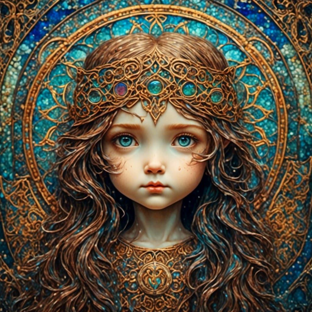 Chibi Celtic Goddess in Stained Glass Window