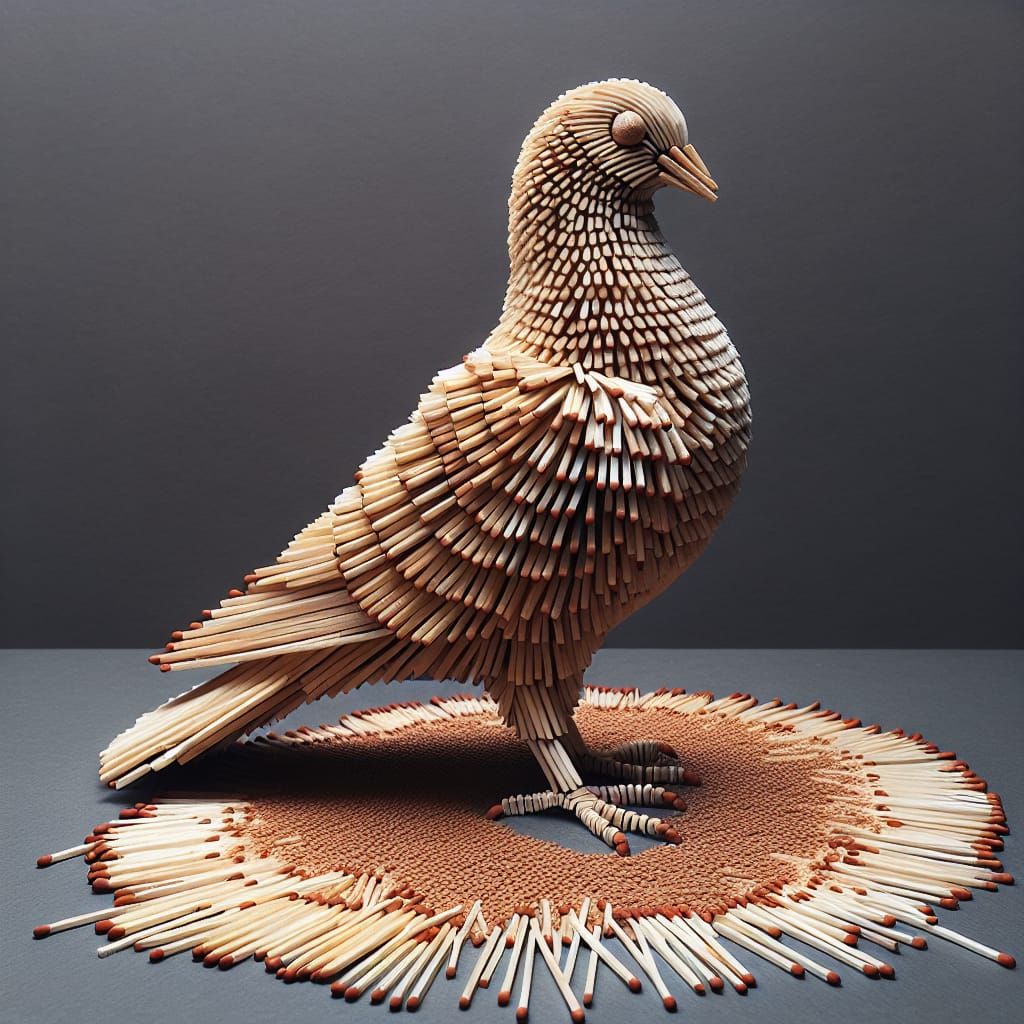 Matchstick Pigeon Sculpture: An AI Art Composition