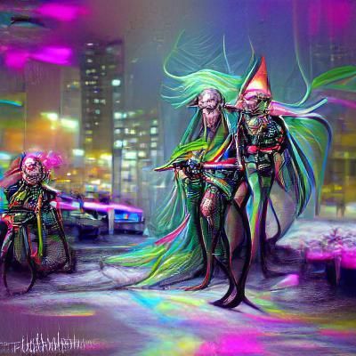 Cyberpunk Elves in Psychedelic Dreamscape