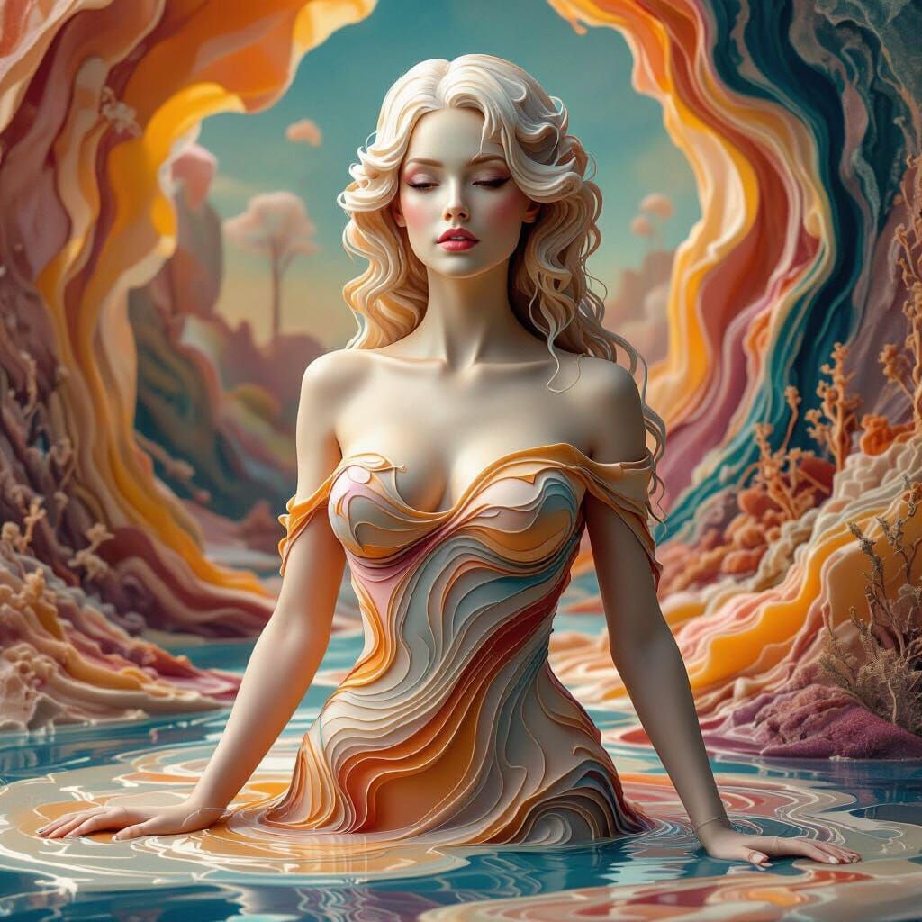 Ethereal Woman in Vibrant Encaustic Painting Style