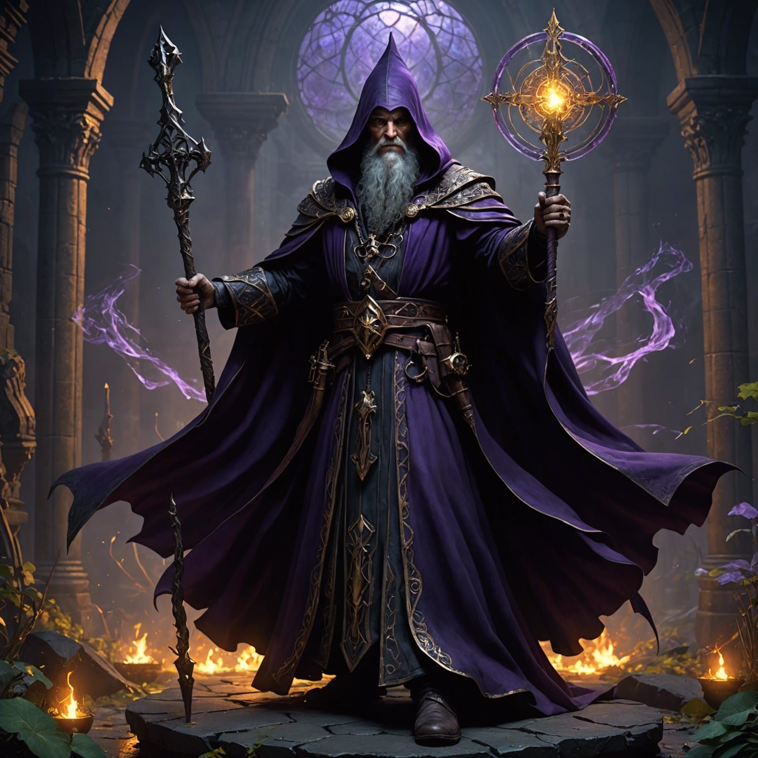 Dark Wizard with Magic Staff, Dark Fantasy Art