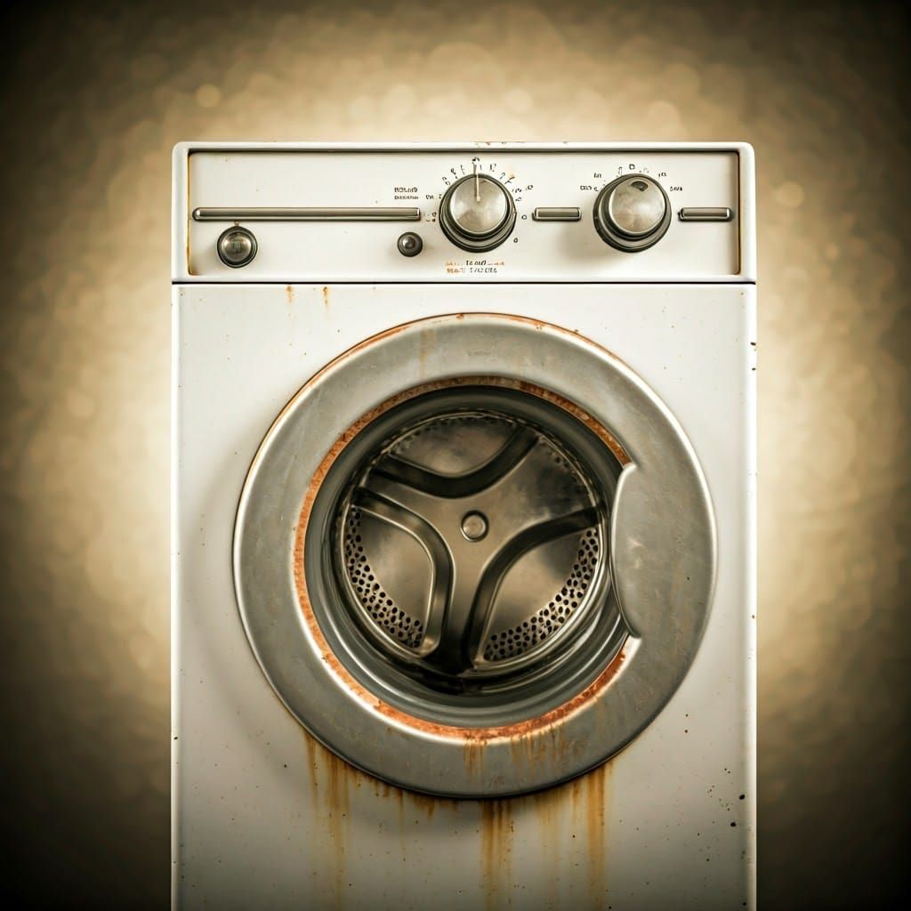Retro-Style Washing Machine in Warm, Nostalgic Setting