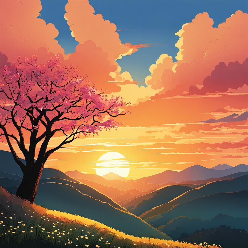 Korean Sunset in Spring Sky: 2D Animation