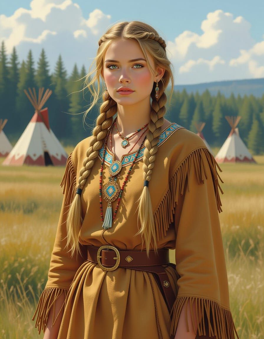 1860s Native American Woman in Fringed Hide Dress