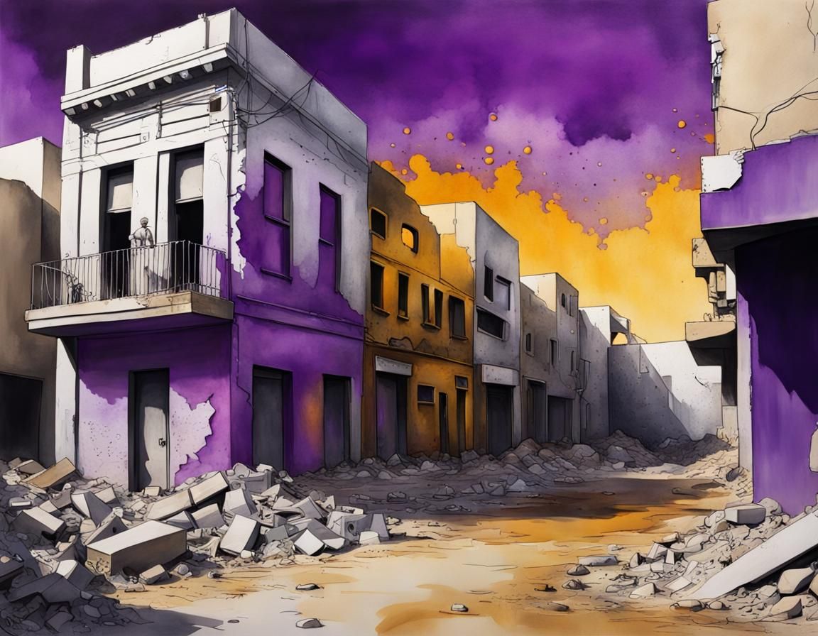 Gaza Strip Rubble in Art Deco Hyperrealism