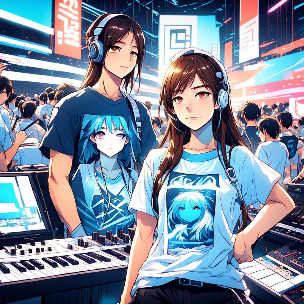 Anime-Inspired Woman at Music Festival in Cyberpunk Style