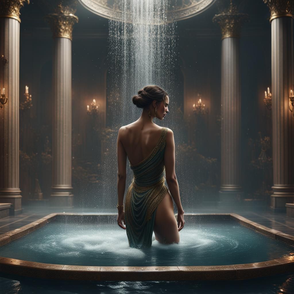 Beautiful Lady Showering: Detailed Matte Painting