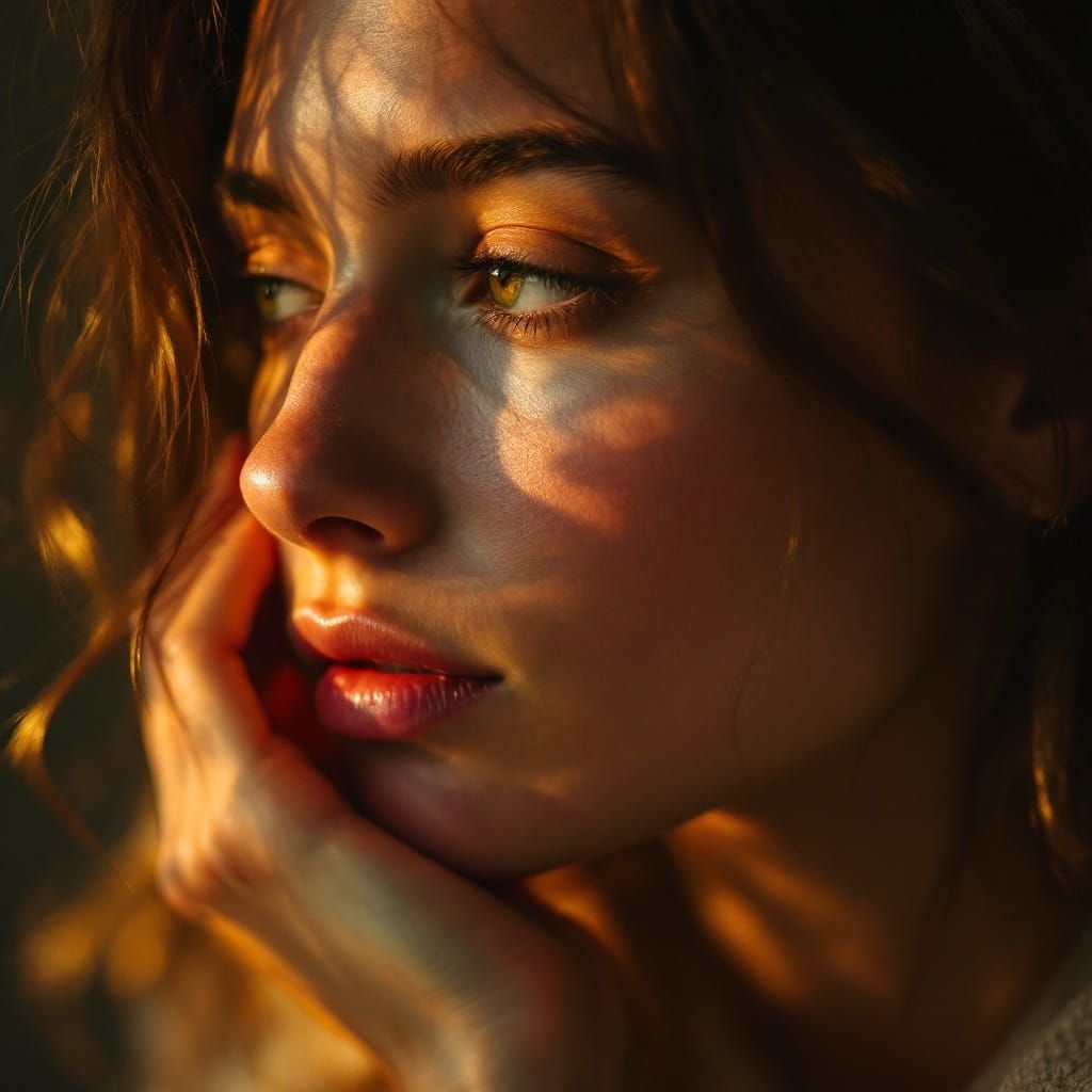 A Woman Lost in Thought, Bathed in Golden Serenity