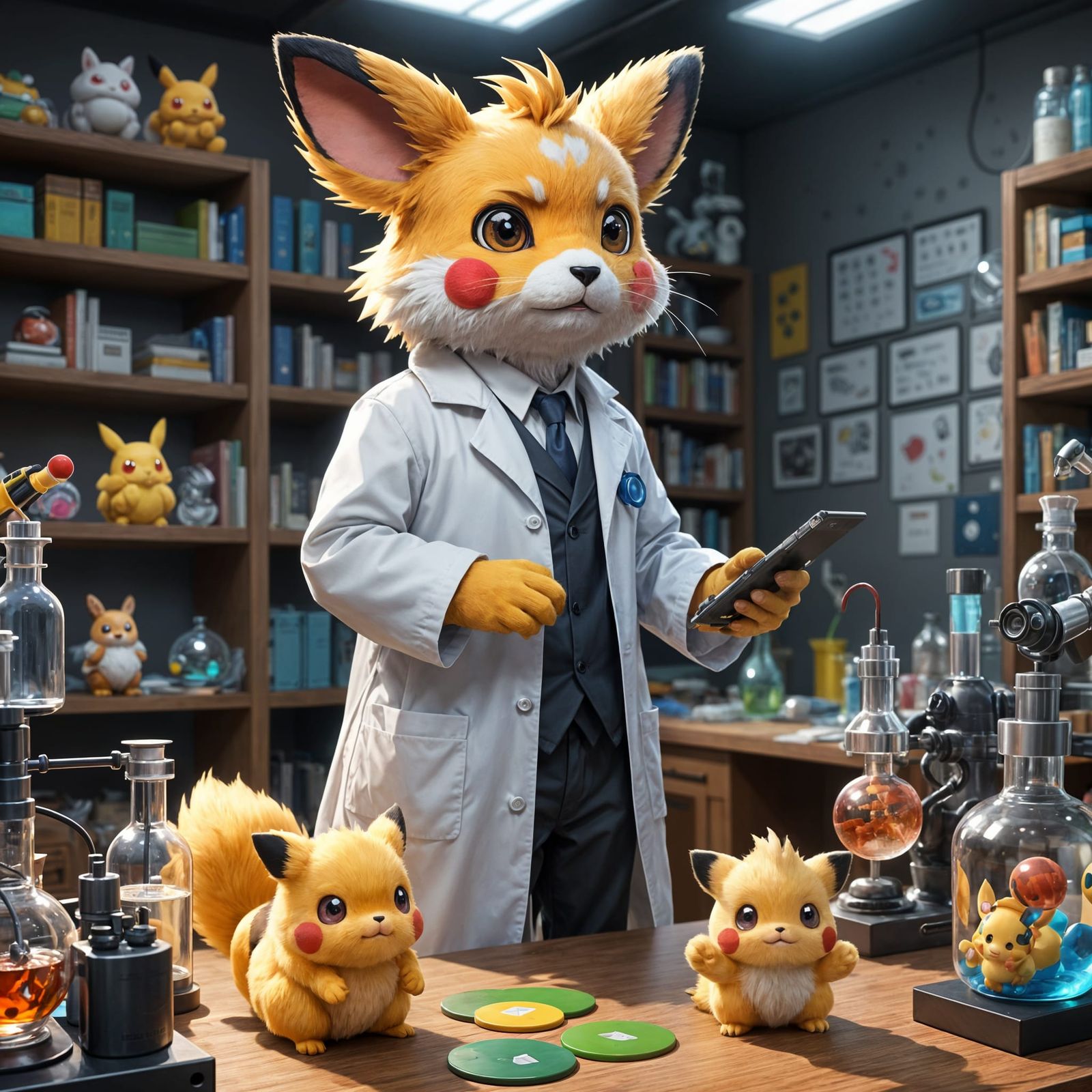 Pokemon Professor Researching Cute Creatures, Anime Art
