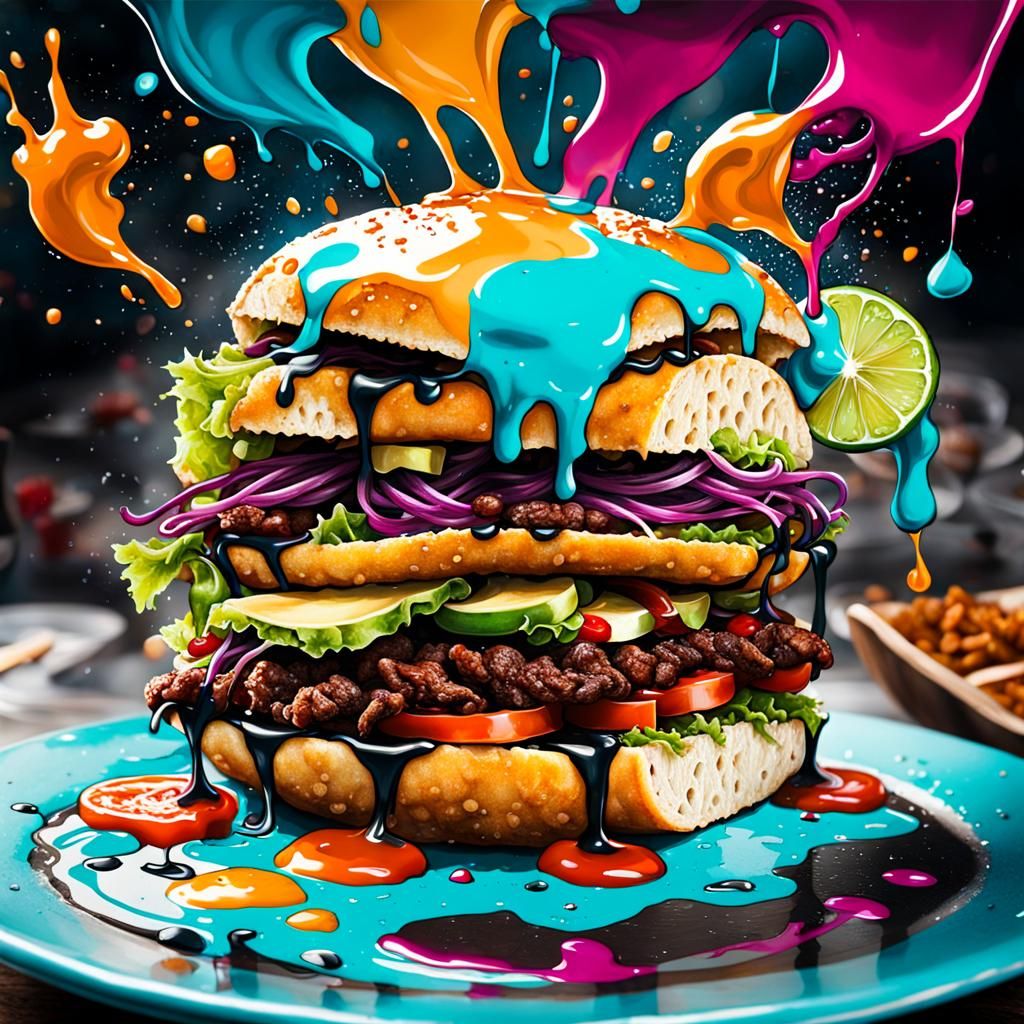 Whimsical Taco: Liquid Ink Splash Art Graffiti