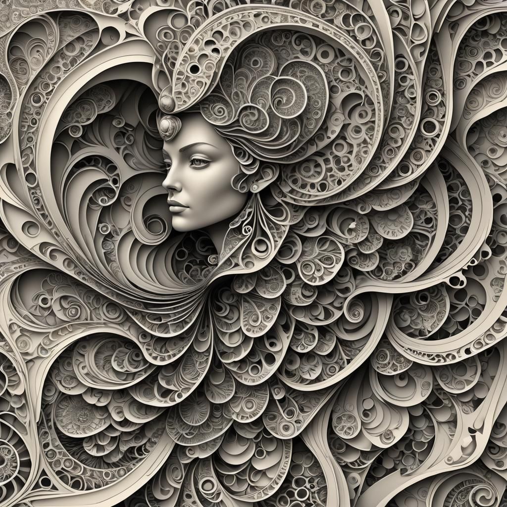 Abstract Vector Fractal with Zentangle and 3D Shading