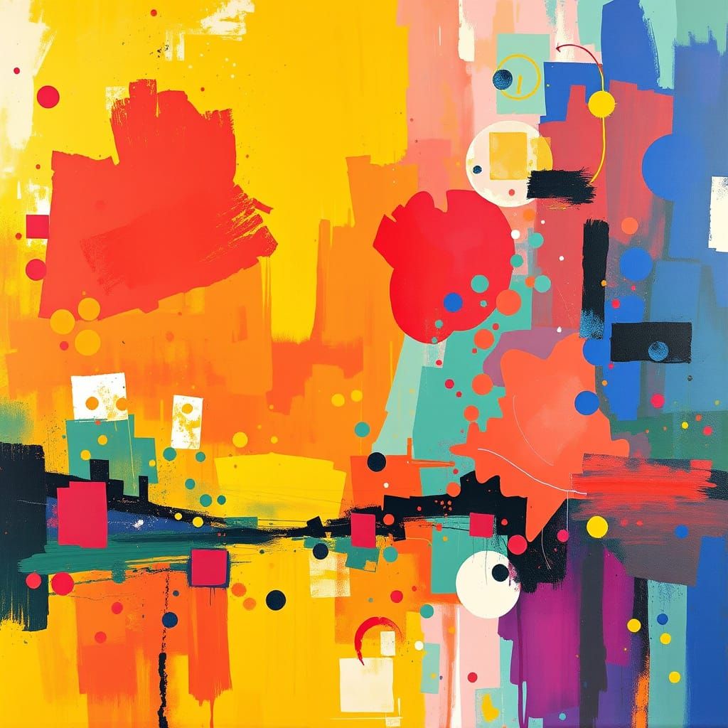 Whimsical Abstract Composition with Vibrant Colors
