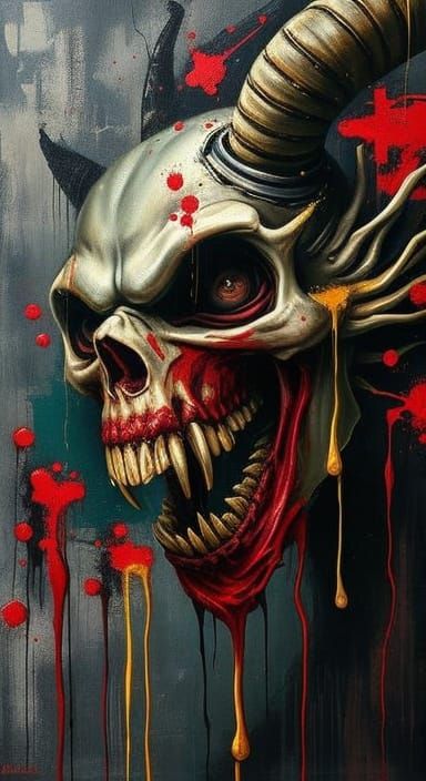 Surreal Demon Visage in Biomechanical Oil Painting Style