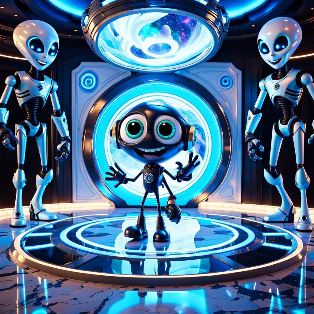 Alien meets alien at the ship teleporter. Anime