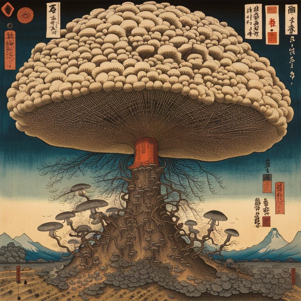 Atomic Cloud in Japanese Woodblock Print Style