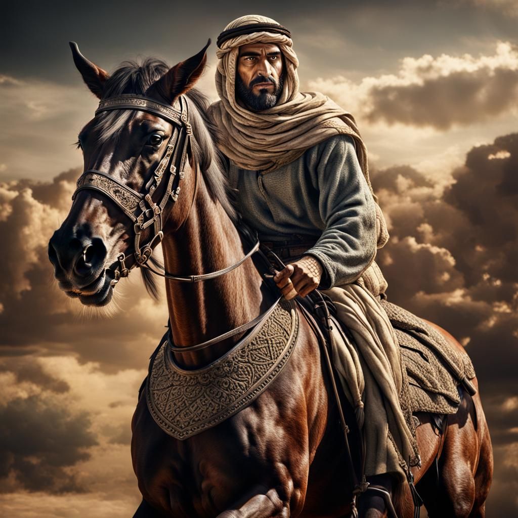 Ancient Arab Assassin on Horseback in HDR