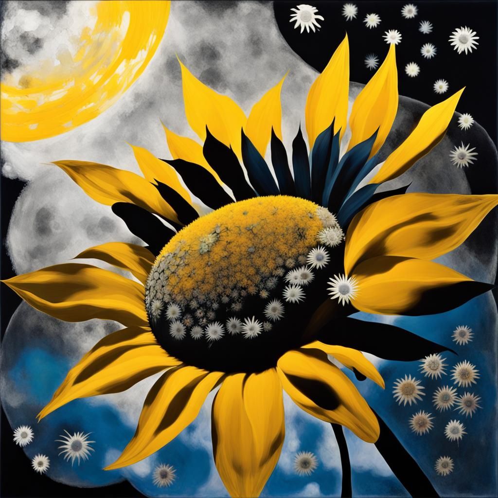Floral Moon Dreamscape: Surreal Photogram in Grayscale