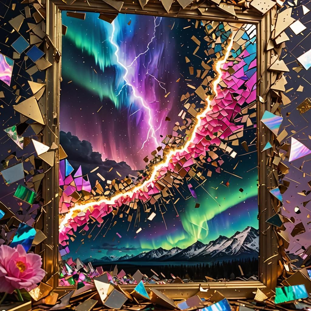 Aurora Borealis Reflected in Shattered Mirror