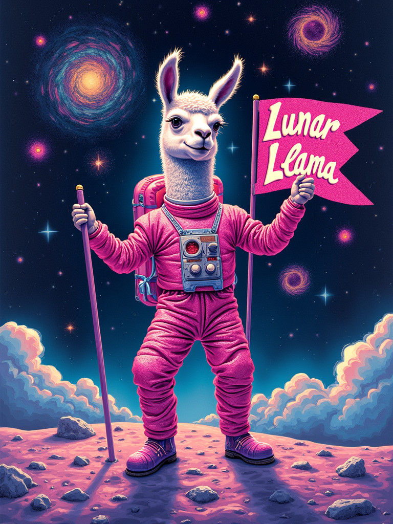 Llama Astronaut's Psychedelic Disco Dance on the Moon