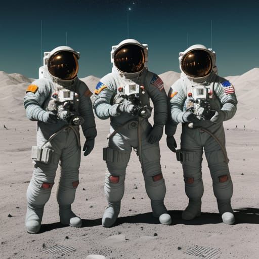 Astronauts Dance Comically on Moon in Vibrant Sci-Fi Art