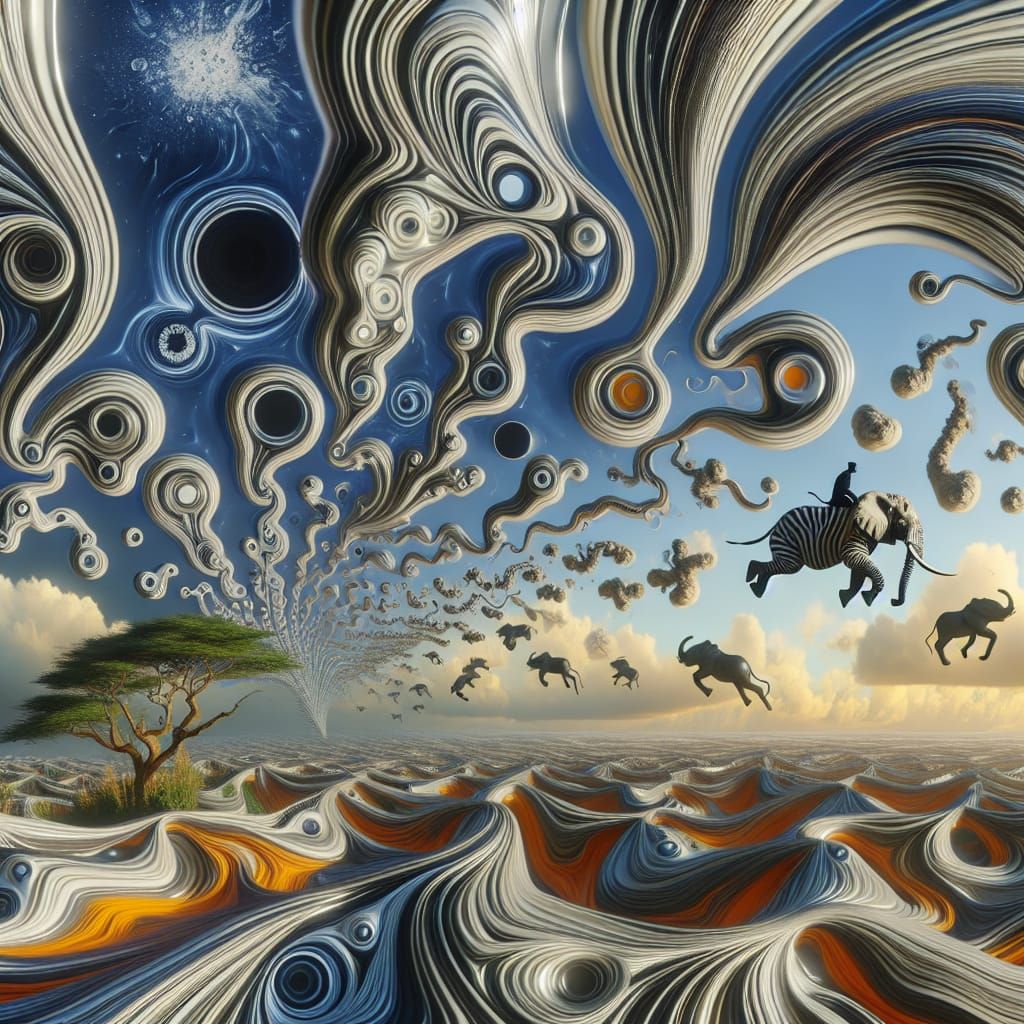 Surreal Landscape with Elastic Flora and Floating Elephants