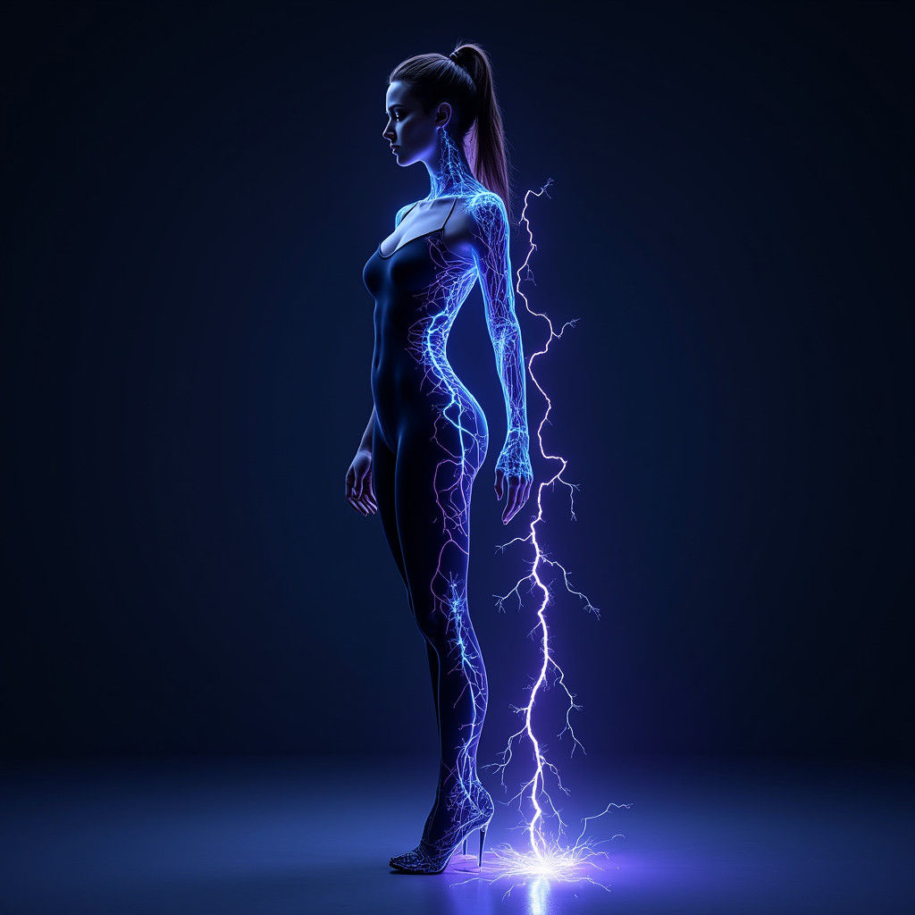 Electric Currents Illuminate Woman in Sci-Fi Art