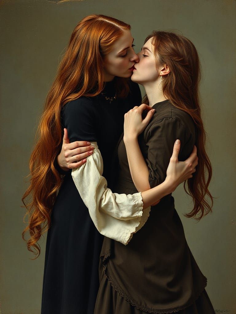 Passionate 1900s Kiss in Melancholic Atmosphere