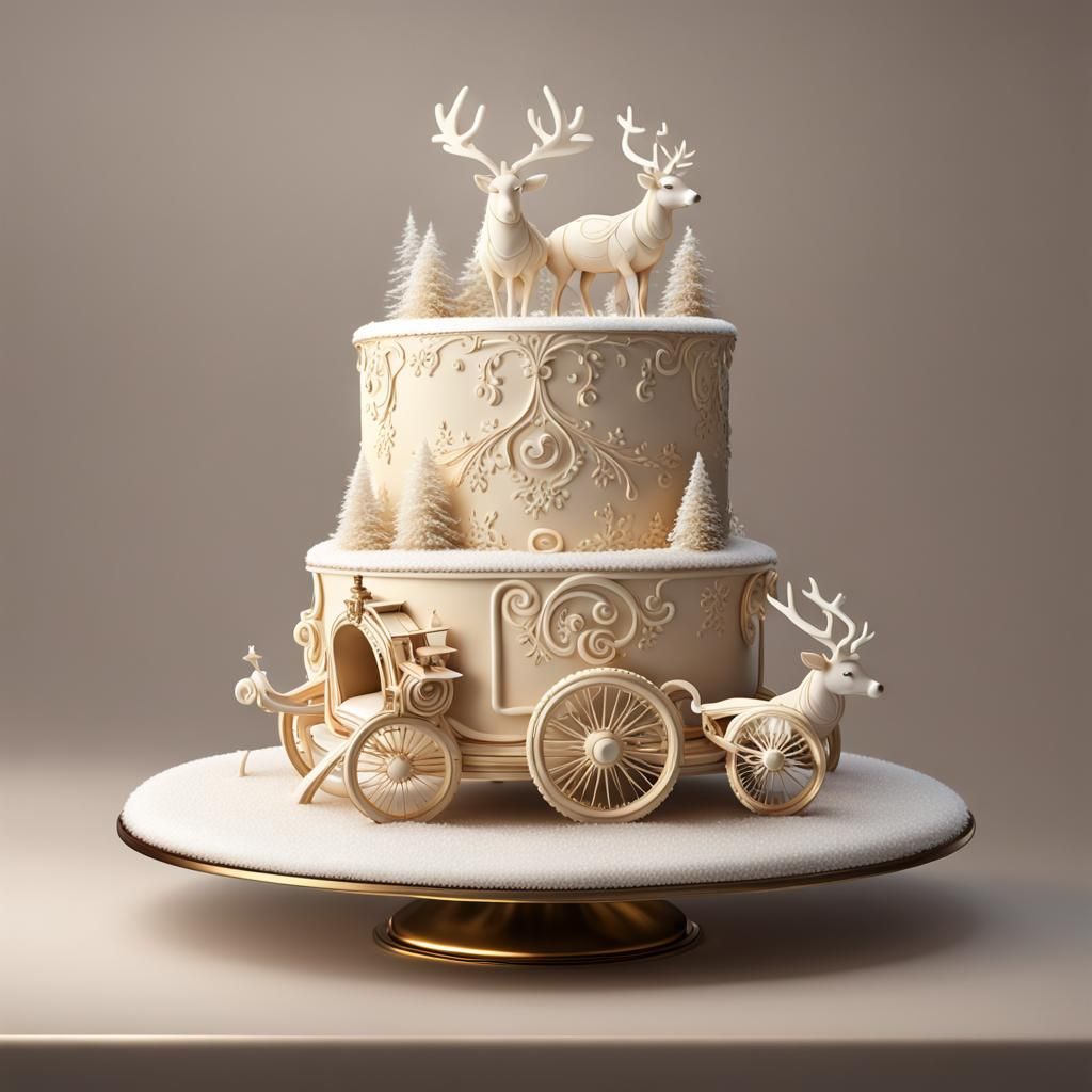 Santa's Carriage Cake: Detailed 3D Concept Art