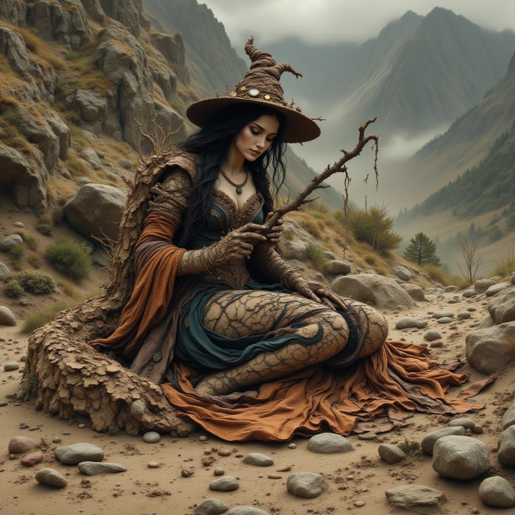 Earth Witch Crafting Spells Amidst Mystical Stones
