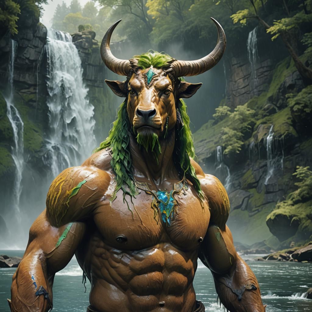 Centaur Portrait by Waterfall, Digital Concept Art