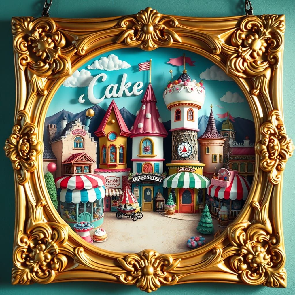 Retro Cake Town Scene in Photorealistic Detail