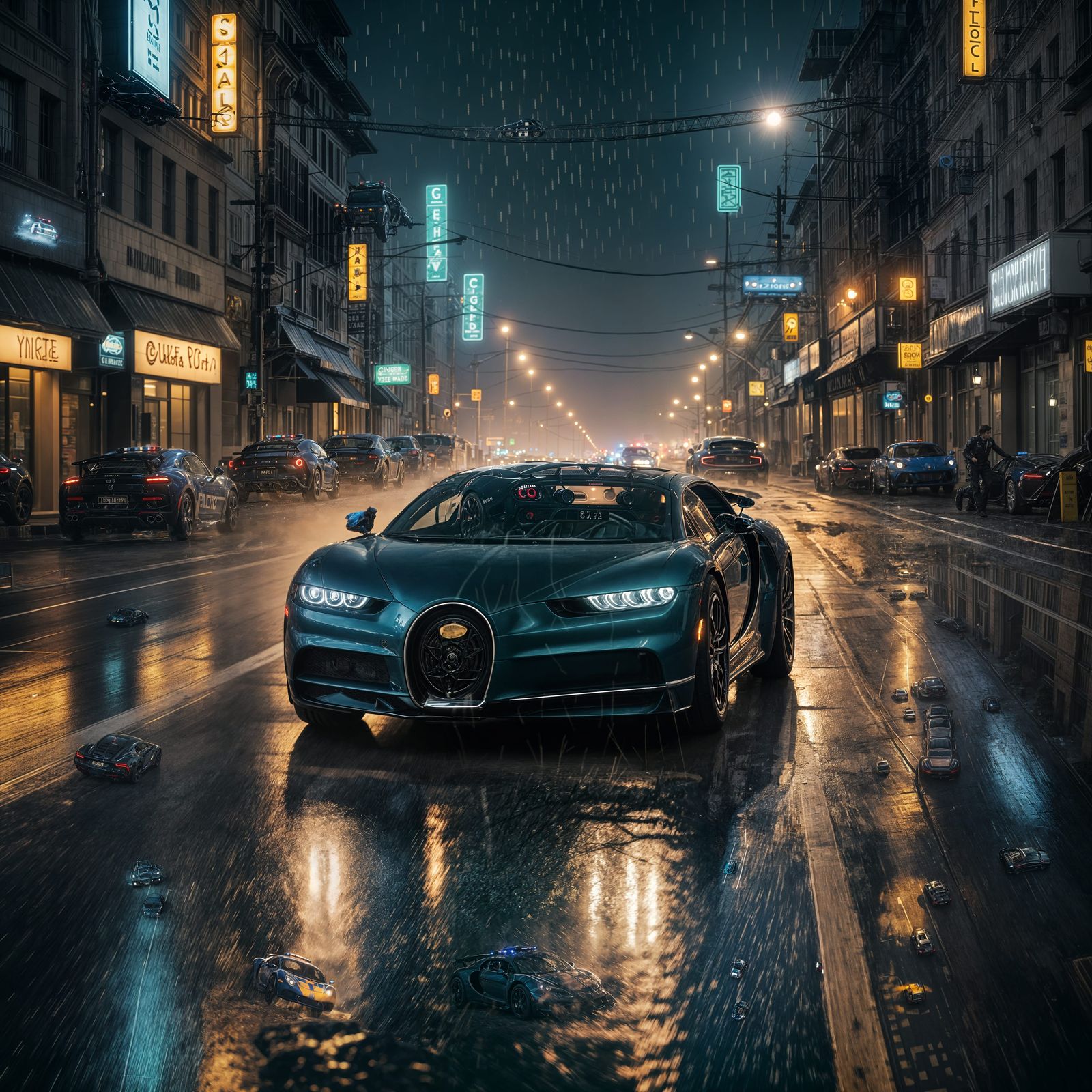 Police Chase: Bugatti Chiron in Cinematic Style