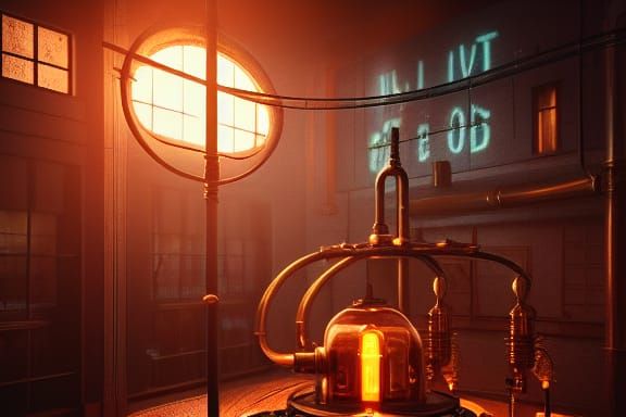 Steampunk Victorian Museum with Electrical Sparks