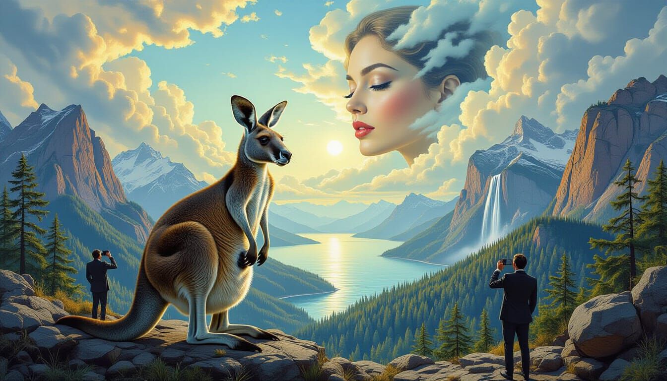 Surreal Kangaroo Dreamscape in Oil-on-Canvas Style