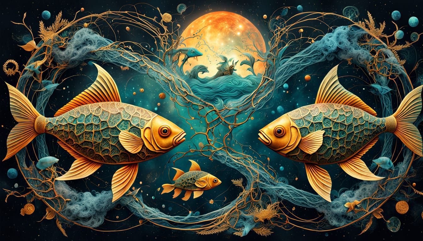 Surreal Whimsy: Dreamlike Fish in Cosmic Waters