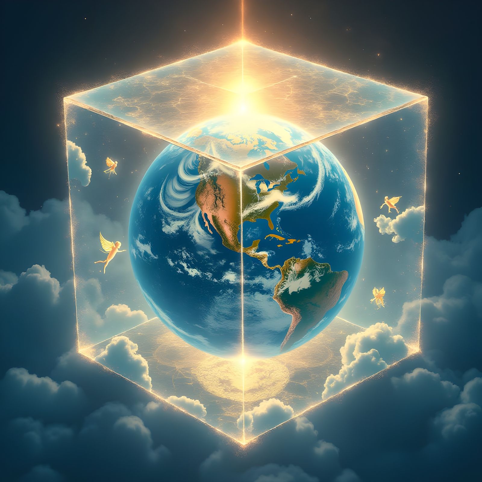 Geometric Earth Sphere in Cosmic Cube: Digital Painting