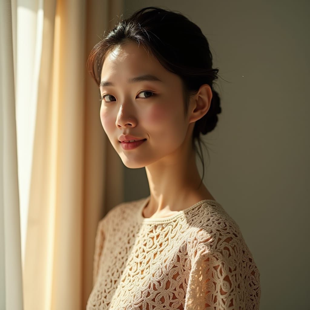 Elegant Asian Model in Bespoke Knit Top