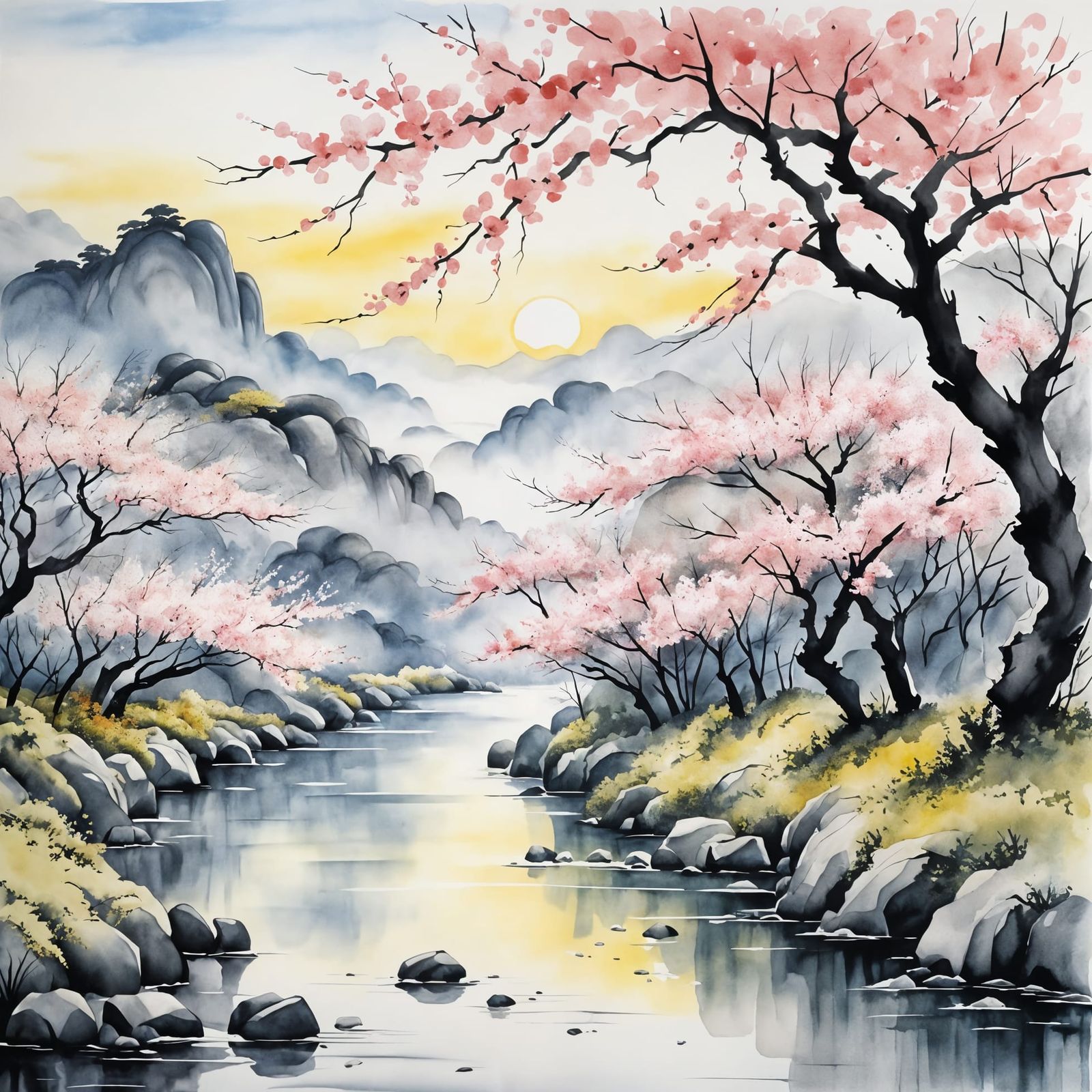 Cherry Blossoms in Soft Watercolor Hues