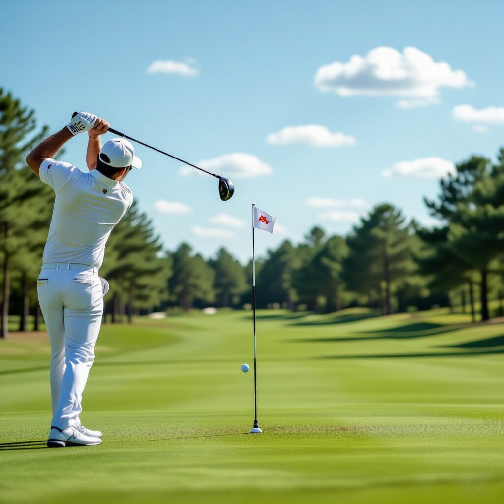 Photorealistic Golfer Drives Ball onto Green